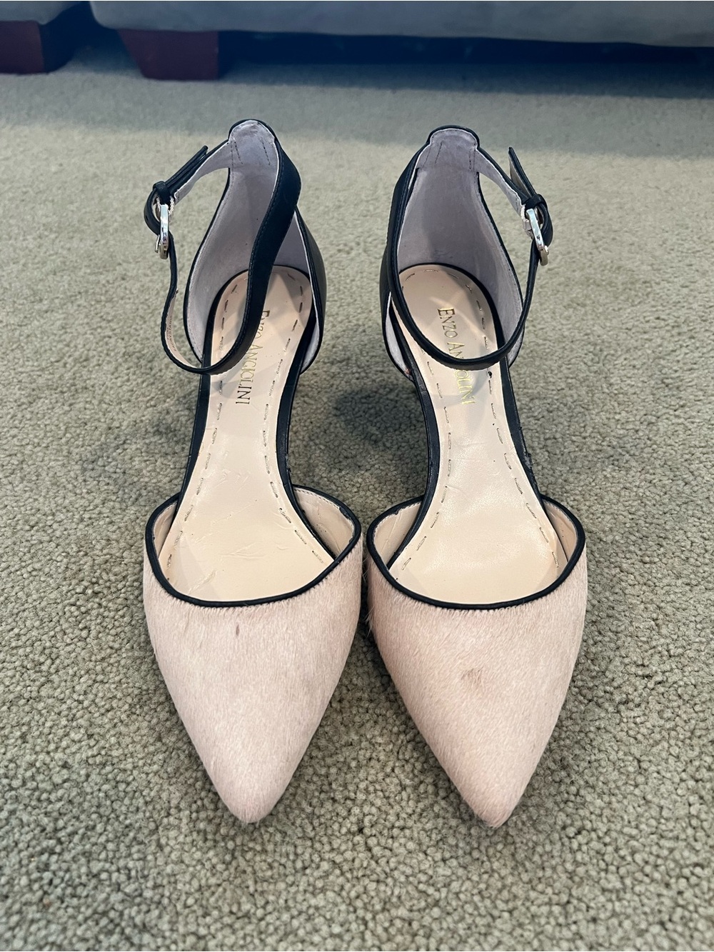 Enzo Angiolini Haircalf D’Orsay Ankle Strap Pumps Nude Black Size 7.5